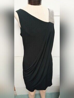 Karina Black One-Shoulder Dress with Embellished Strap Size 6 Women's